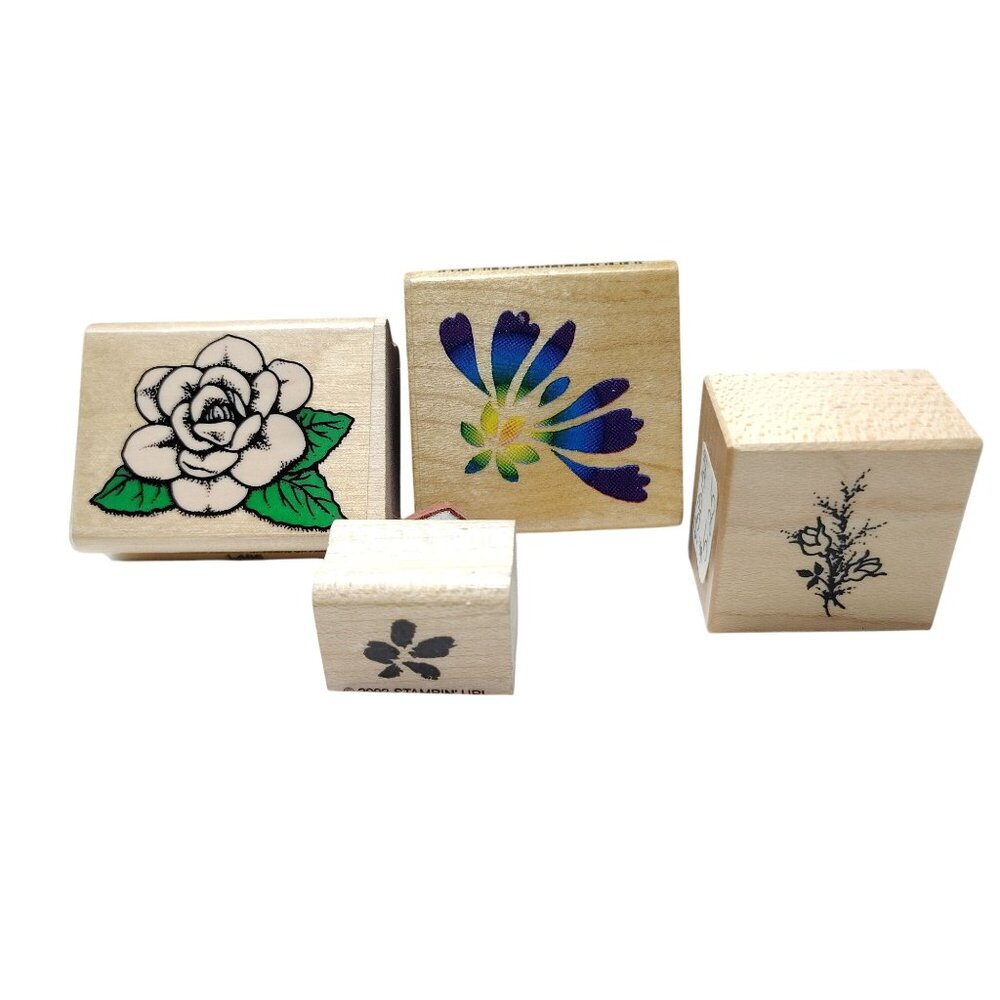 Vintage Floral Rubber Stamps Set Including Rose and Flower Designs